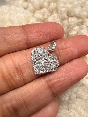 14K White Gold Cubic Zirconia  Heart Pendant
